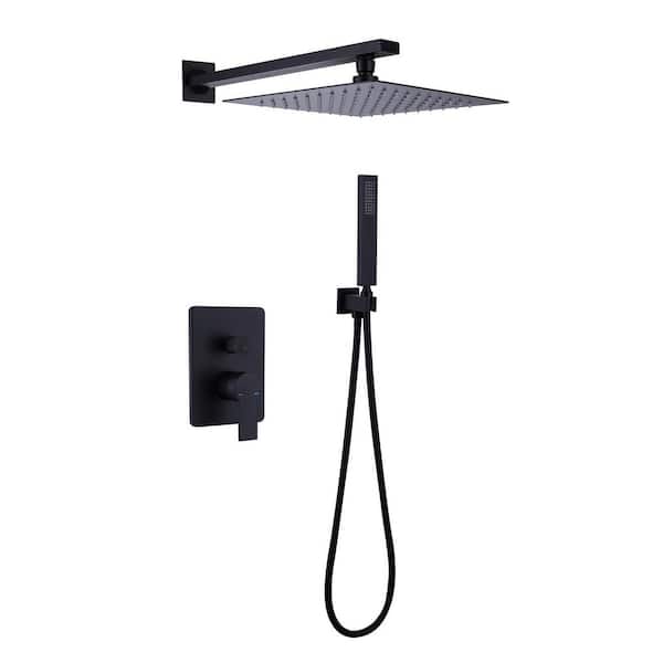 2 Spray 10 in. Dual Handle Wall Mounting Shower Head and Handled Shower Head 1.8 GPM in Matte Black