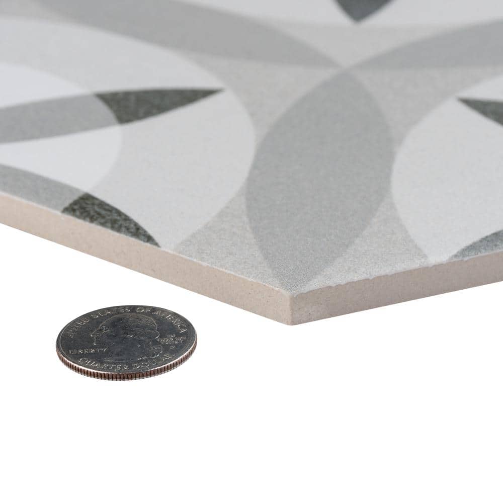 Hexatile 7"x 8" Gray Porcelain Patterned Wall & Floor Tile