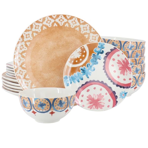 Spice BY TIA MOWRY Savory Saffron 18-PieceRound Fine Ceramic Dinnerware Set in Honey Gold