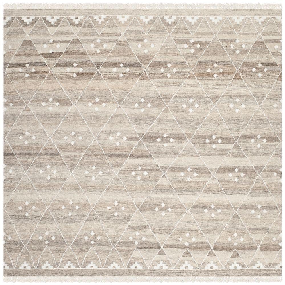 SAFAVIEH Natural Kilim Natural/Ivory 5 Ft. X 5 Ft. Square Geometric ...