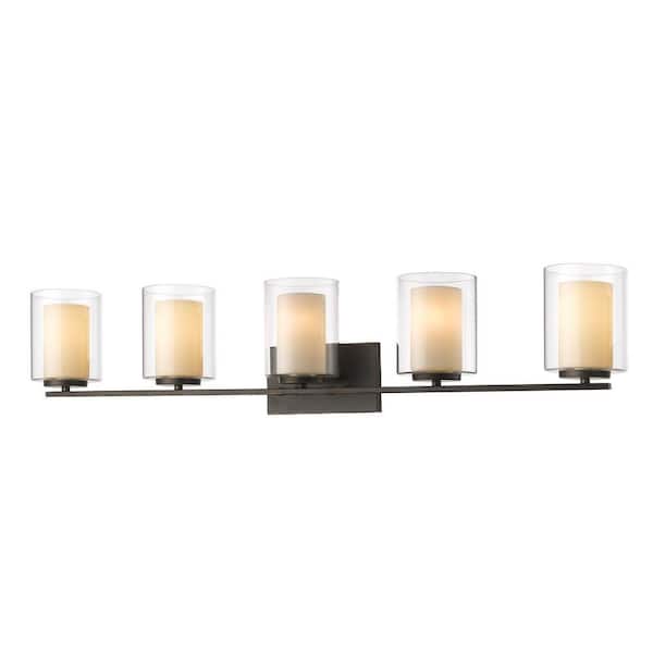 Unbranded Willow 40.5 in. 5-Light Old Bronze Steel Contemporary Vanity Light with Clear Outside, Matte Opal Inside Glass Shades
