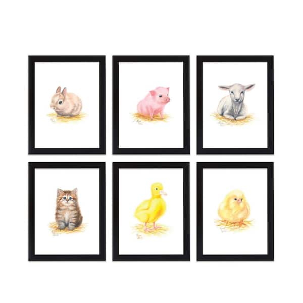 Unbranded "Barnyard Littles" by Alyssa Lewis Set of Six Black Framed Animal Art Prints 24 in. x 18 in.