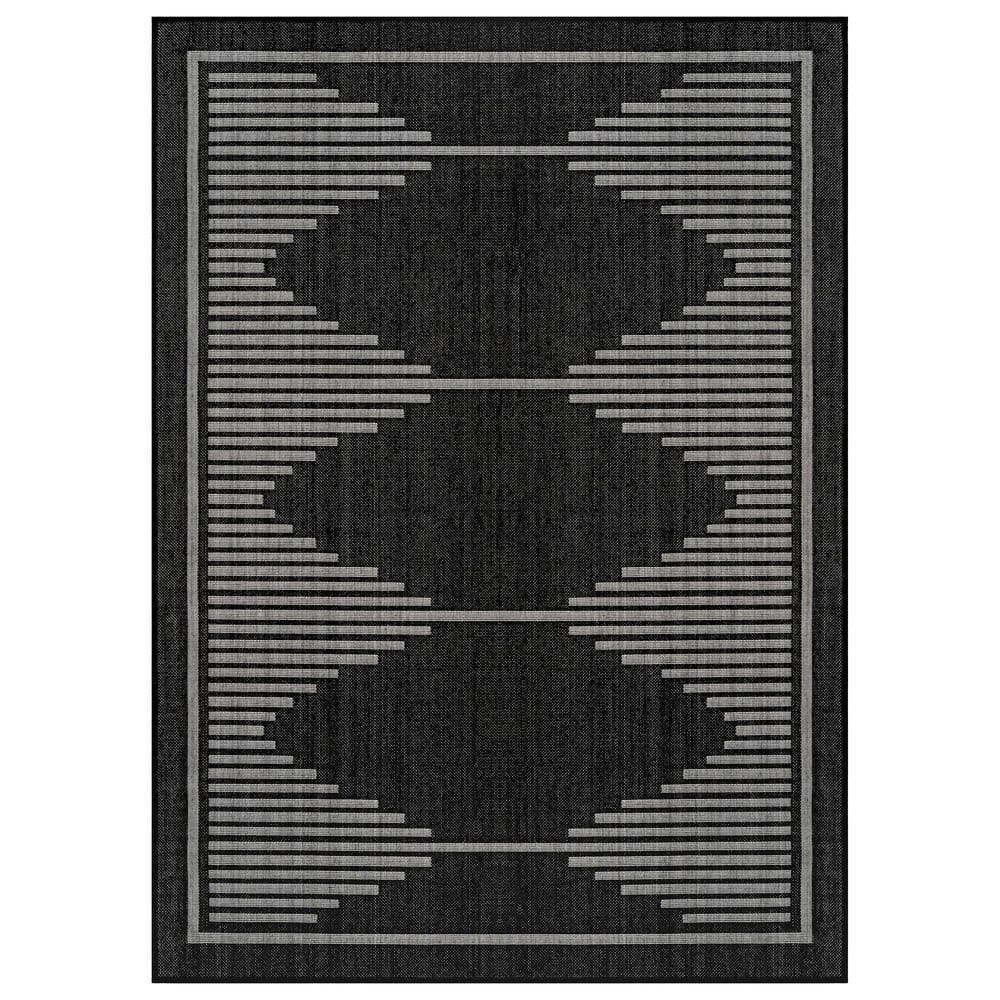 Geometric Black/Ivory Easy-Care Jute-Style Indoor/Outdoor Flat Woven 2 ft. x 3 ft. Black Area Rug price history on PriceWatchPro