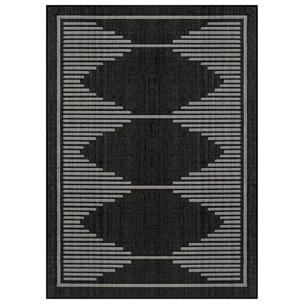 Geometric Black/Ivory Easy-Care Jute-Style Indoor/Outdoor Flat Woven 7 ft. 10 in. x 10 ft. Black Area Rug