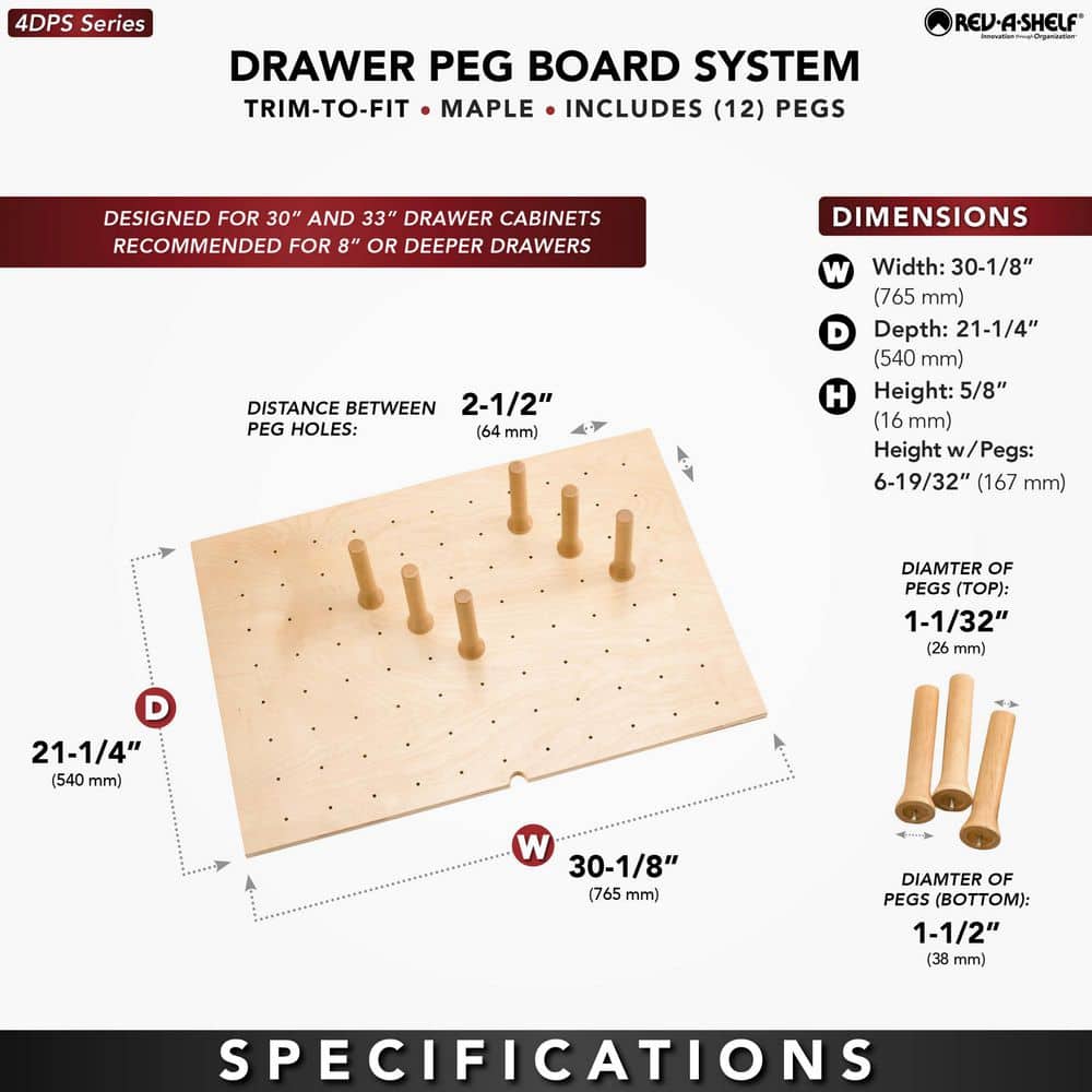 Natural Maple Adjustable Pegboard Drawer Organizer, 30" x 21"