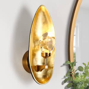 Twistarium 6 in. 1-Light Matte Black and Plating Brass LED Wall Sconce with Vintage Goldleaf Finish and Crystal Accents