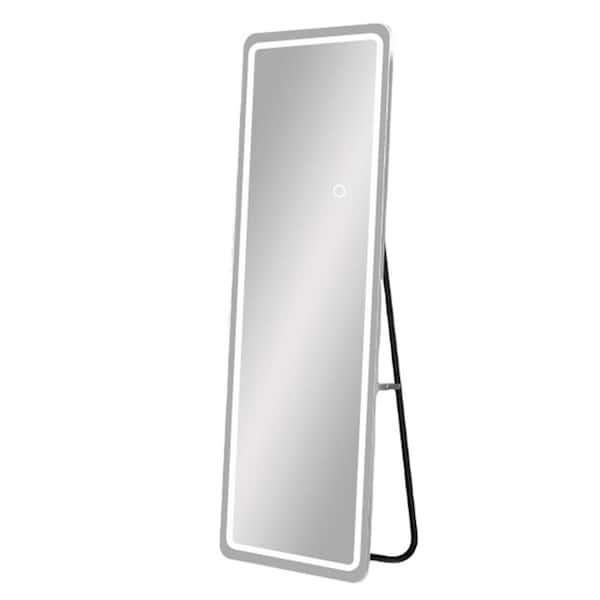 Unbranded 20 in. W x 63 in. H Modern Rectangular LED Lighted Full-Length Mirror with Stand, Dimming, 3-Color Lighting