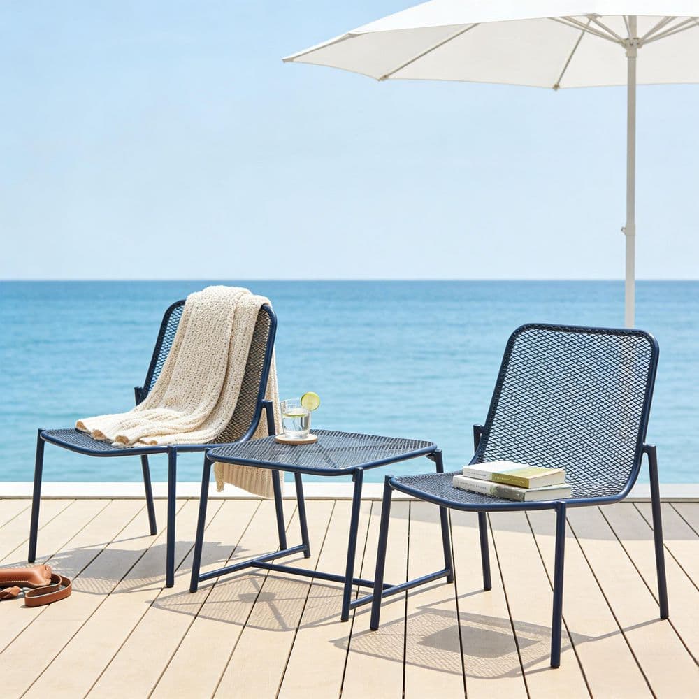 3-Piece Blue Metal Outdoor Bar Stool-2 Mesh Chairs and 1 Side Table for Backyard price history on PriceWatchPro