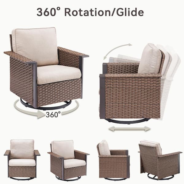 2-Piece Wicker Patio Conversation Set with Beige Cushions