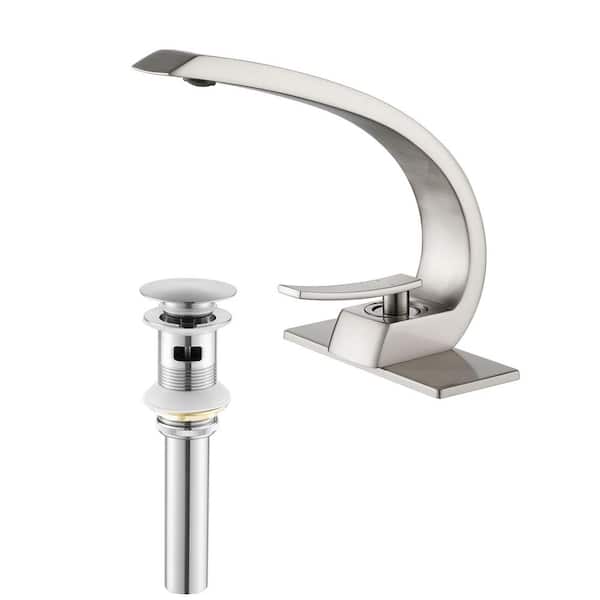 Single Handle Single Hole Bathroom Faucet with Drain Assembly and Deckplate Brass Vanity Sink Taps in Brushed Nickel