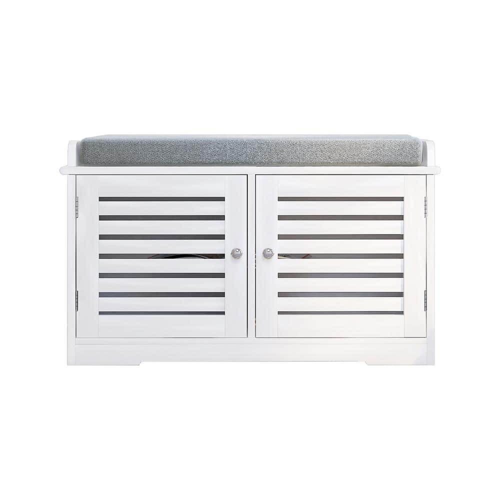 16.93 in. H x 28.74 in. W Wood Shoe Storage Bench with Padded Seat Cushion,