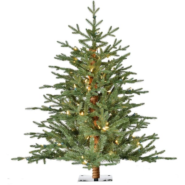Fraser Hill Farm 3 ft. Green Alpine Artificial Christmas Tree with Warm White LED Lights