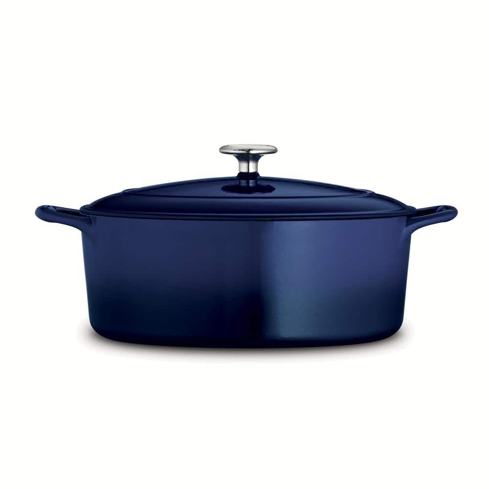 Cobalt Blue Enameled Cast Iron Oval Dutch Oven with Lid