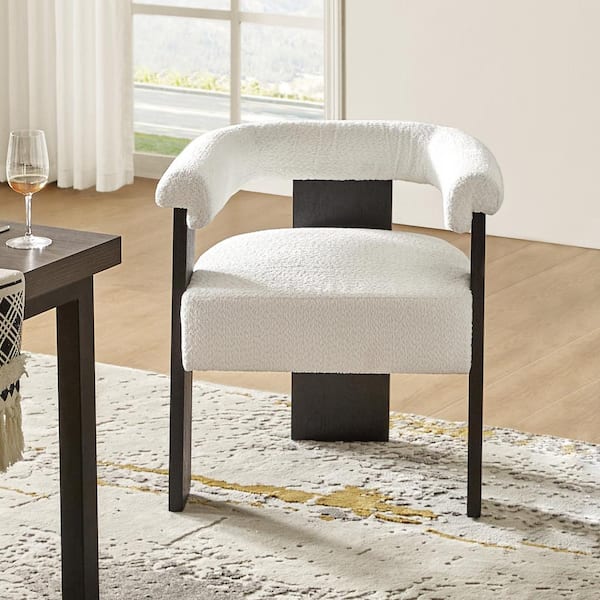 Emanuele Modern Ivory Boucle Dining Chair with Solid Wood Legs