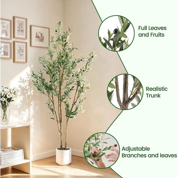 Swafrrt 7 ft. Artificial Olive Tree in Pot, Large Faux Olive Silk