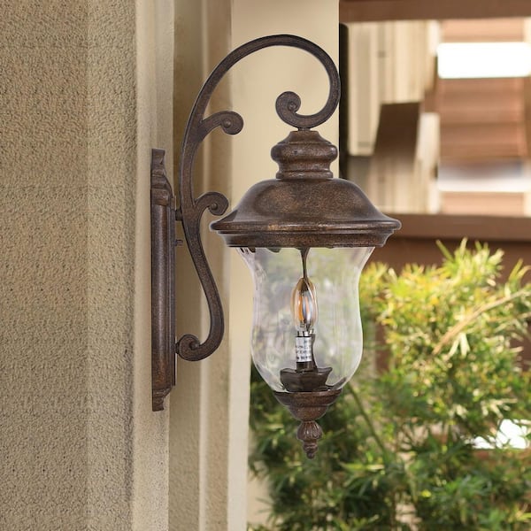 1 Pack 2-Lights Coach Sconce Wall Mount Indoor/Outdoor Light Fixture Weatherproof, E12, No Bulbs Included, Brown