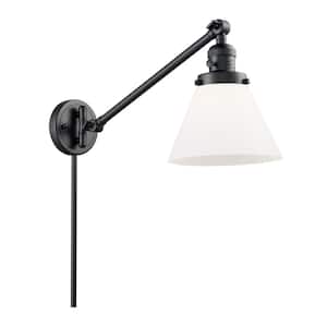 Franklin Restoration Cone 8 in. 1-Light Matte Black Wall Sconce with Matte White Glass Shade with On/Off Turn Switch