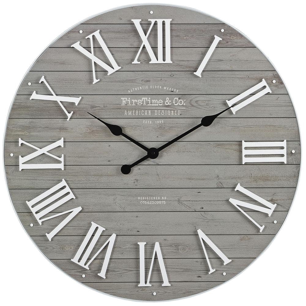 FirsTime & Co. 27 in. Gray Emmett Farmhouse Shiplap Clock 31205 The Home Depot