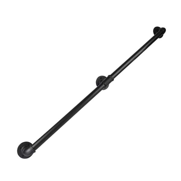 5 ft. Black Metal Pipe Stair Handrail for Indoor and Outdoor Wall Mount Support