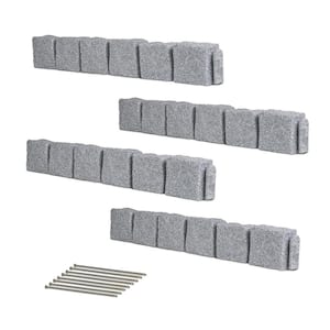 47 in. x 6.5 in. x 4 in. Grey Garden Resin Faux Stone Landscape Edging and Border for Driveways Walkways (4-Pack)