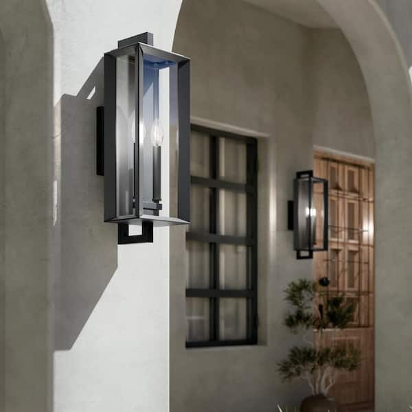 Kroft 24 in. 2-Light Textured Black Traditional Outdoor Hardwired Wall Lantern Sconce with No Bulbs Included (1-Pack)