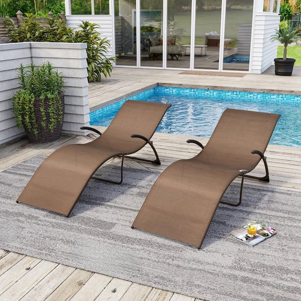 Crestlive Products Brown 2-Piece Folding Metal Outdoor Chaise Lounge