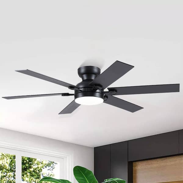 46 in. Indoor/Outdoor 6-Speed Black Ceiling Fan with Integrated Dimmable LED Light and Remote/APP Control