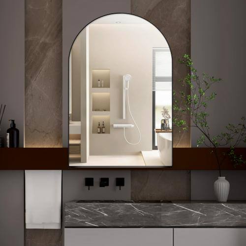 Aoibox 24 in. W x 36 in. H Arched Metal Medicine Cabinet with Mirror and Adjustable Shelves in Matte Black for Bathroom