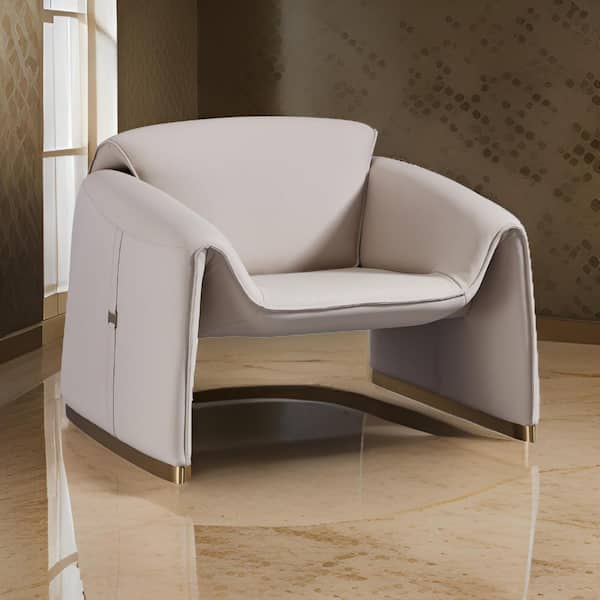 Benjara Pink Gray and Gold Leather Armchair with Gold Metal