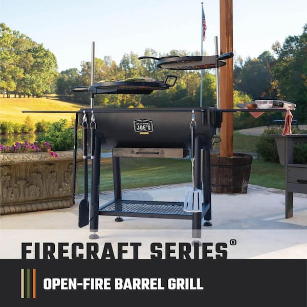 Firecraft Series Modular Open Fire Barrel Charcoal Grill with 480 sq. in. Cooking Area in Black