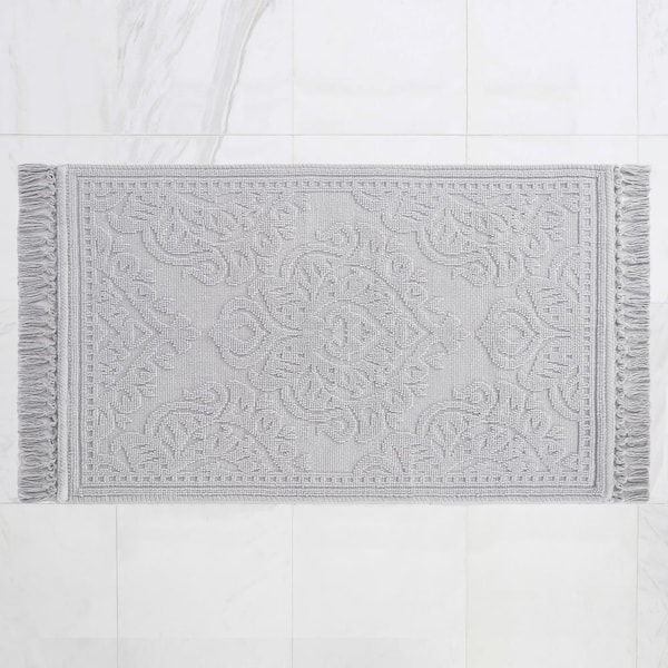 Jean Pierre Ricardo Cotton Fringe 27 in. x 45 in. Bath Rug in Light Grey