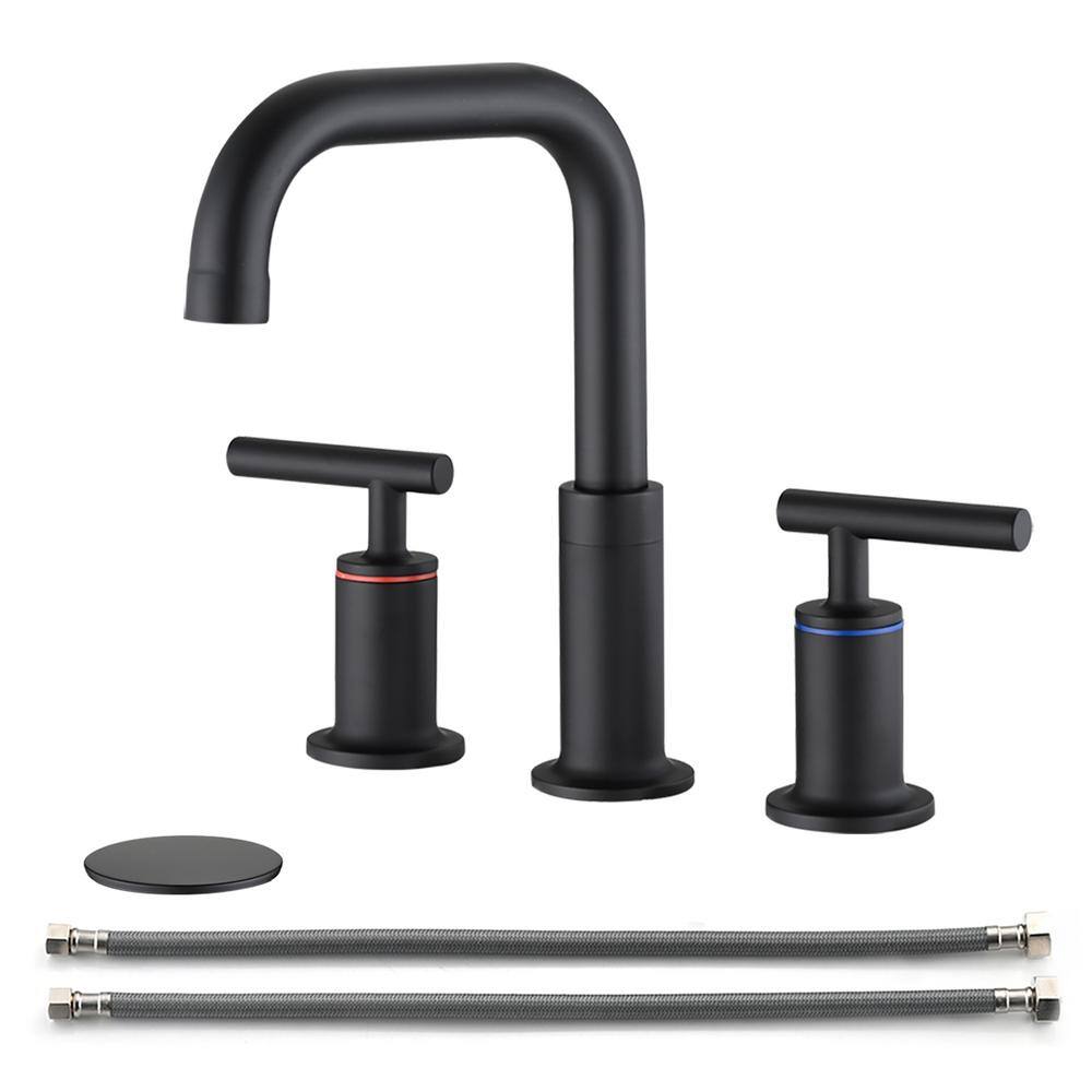 Matte Black 8 in. Widespread Double Handle Mid Arc Bathroom Faucet
