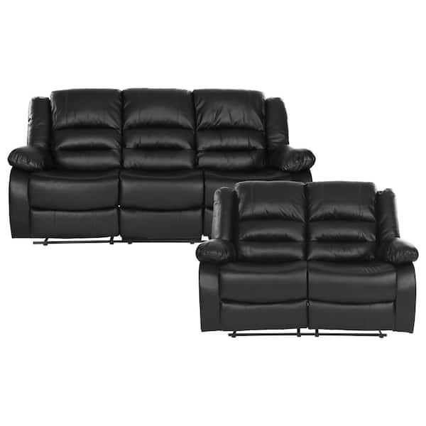 EVERGLADE HOME Greeley 144 in. W Round Arm Faux Leather Rectangle Sofa in Black with 5-Seats