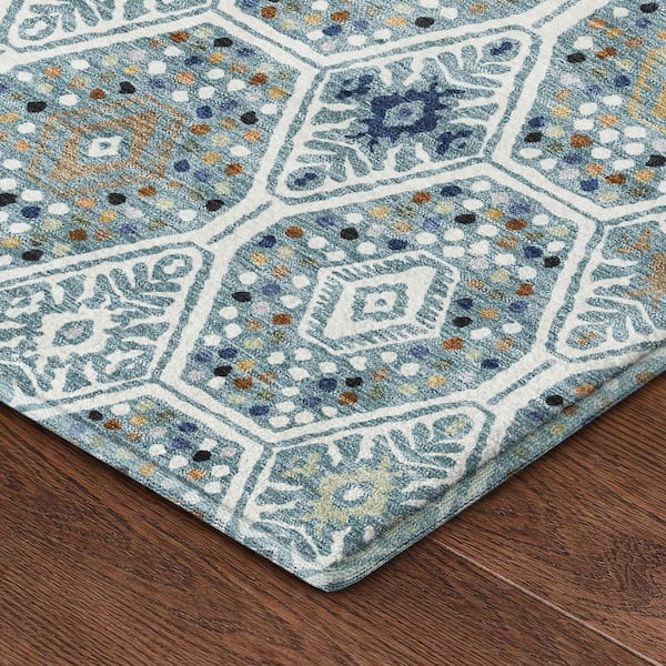 Mayfield Premium Machine Washable Abstract AMF2471 Teal 9 ft. x 12 ft. Area Rug