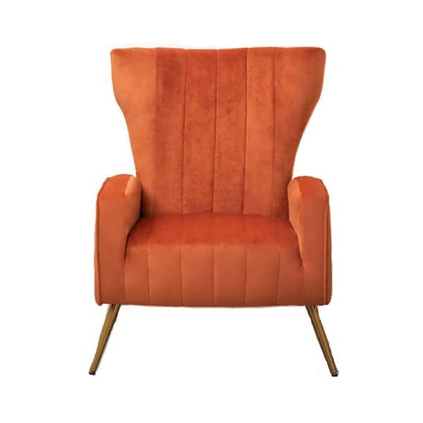 Us Pride Furniture Kaleigh 27 56 In W Orange Red Velvet Sofa Chair With Metal Legs