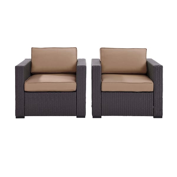 CROSLEY FURNITURE Biscayne 2 Piece Wicker Outdoor Seating Set with Mocha Cushions
