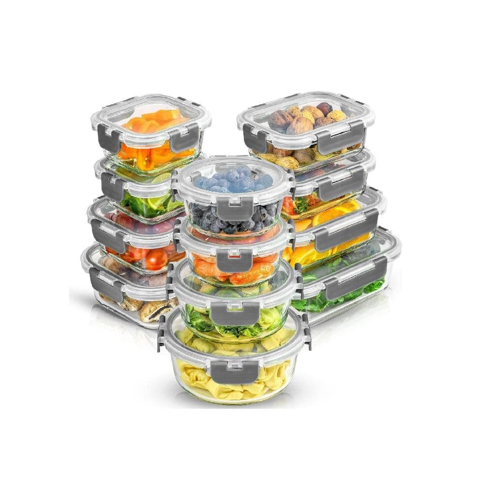 Aoibox 24-Piece Food Storage Containers with Snap Lids and Airtight Lids Set, Leak Proof and Microwave Safe, Red, Clear