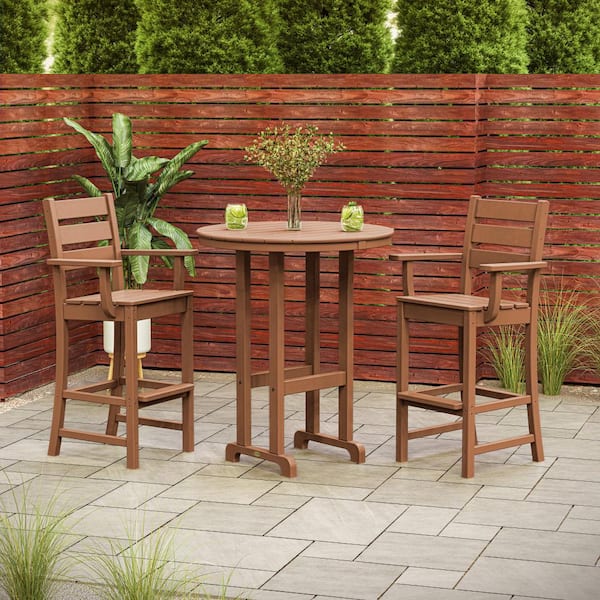 POLYWOOD Grant Park Teak 3-Piece HDPE Plastic Farmhouse Bar Set