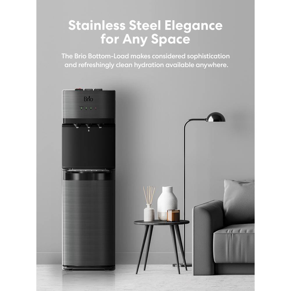 Brio Black Stainless Steel Bottom Loading Water Dispenser with UV Self-Cleaning