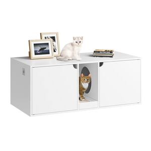 White Wood Side End Table Cat Litter Box with Double Room