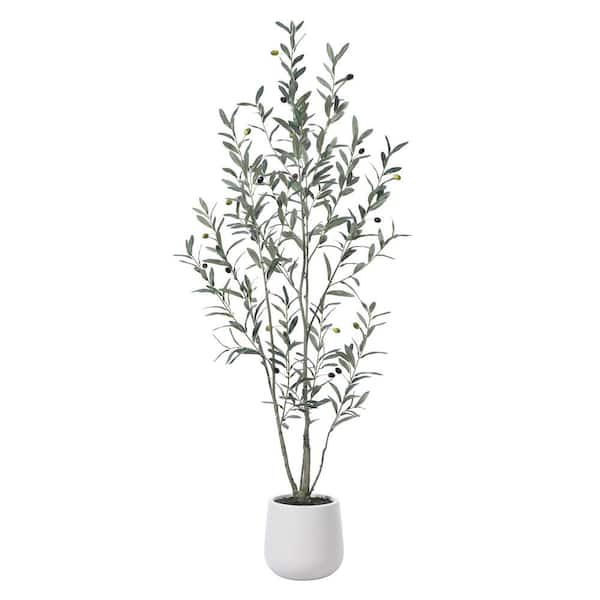 DR.Planzen 5 ft. Fake Plastic Olive Tree with Oval White Planter, Pre Potted Faux Greenery Plant for Home Decor