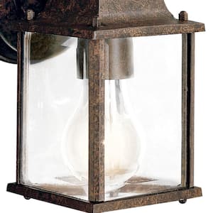 Barrie 8.5 in. 1-Light Tannery Bronze Outdoor Hardwired Wall Lantern Sconce with No Bulbs Included (1-Pack)