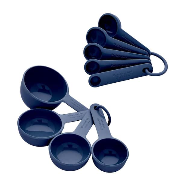 Universal 9-Piece Ink Blue Measuring Cup Set with Grip Handles