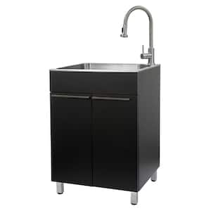 All-in-One 24 in. x 21.2 in. x 33.9 in. Stainless Steel Drop-In Sink and Cabinet with Faucet in Black
