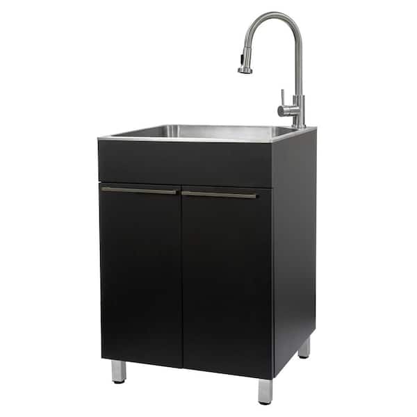 Presenza All-in-One 24 in. x 21.2 in. x 33.9 in. Stainless Steel Drop-In Sink and Cabinet with Faucet in Black