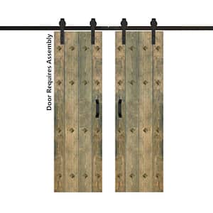 Mid-Century New Style 48 in. x 84 in. Aged Barrel Finished Solid Wood Double Sliding Barn Door with Hardware Kit