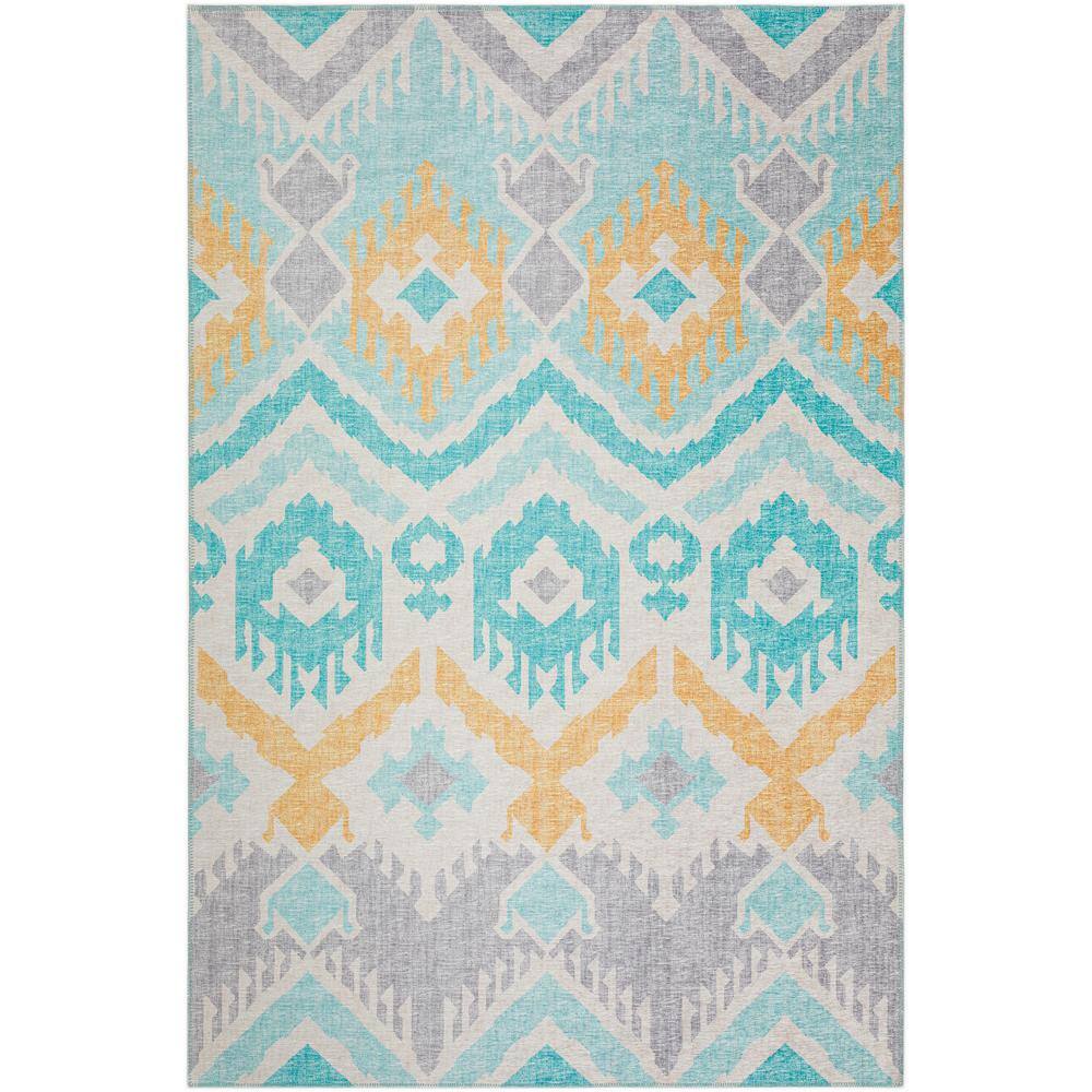 Yuma Blue 8 ft. x 10 ft. Geometric Indoor/Outdoor Washable Area Rug
