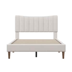 Marjo 58.70 in. W Beige Cream Wood Frame Full Size Linen Platform Bed
