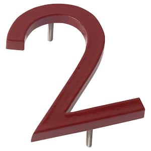 4 in. Brick Red Aluminum Floating or Flat Modern House Number 2