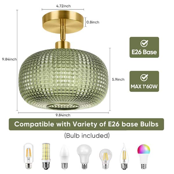 Rottogoon Semi Flush Mount Ceiling Light, Adjustable Hanging Gold